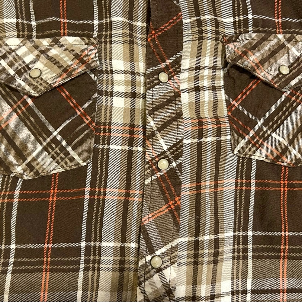 Vintage Roebuck & Co Pearl Snap Plaid Flannel Button-Down Shirt w/ Flaw - Picture 3 of 11